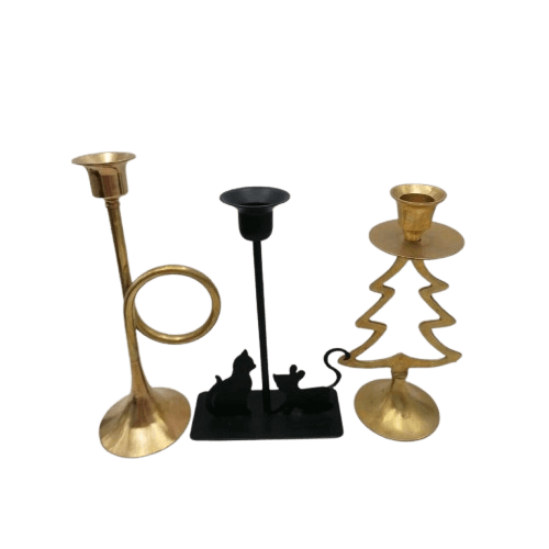 IRON BLACK & GOLD TAPER CANDLE HOLDER SET OF 3